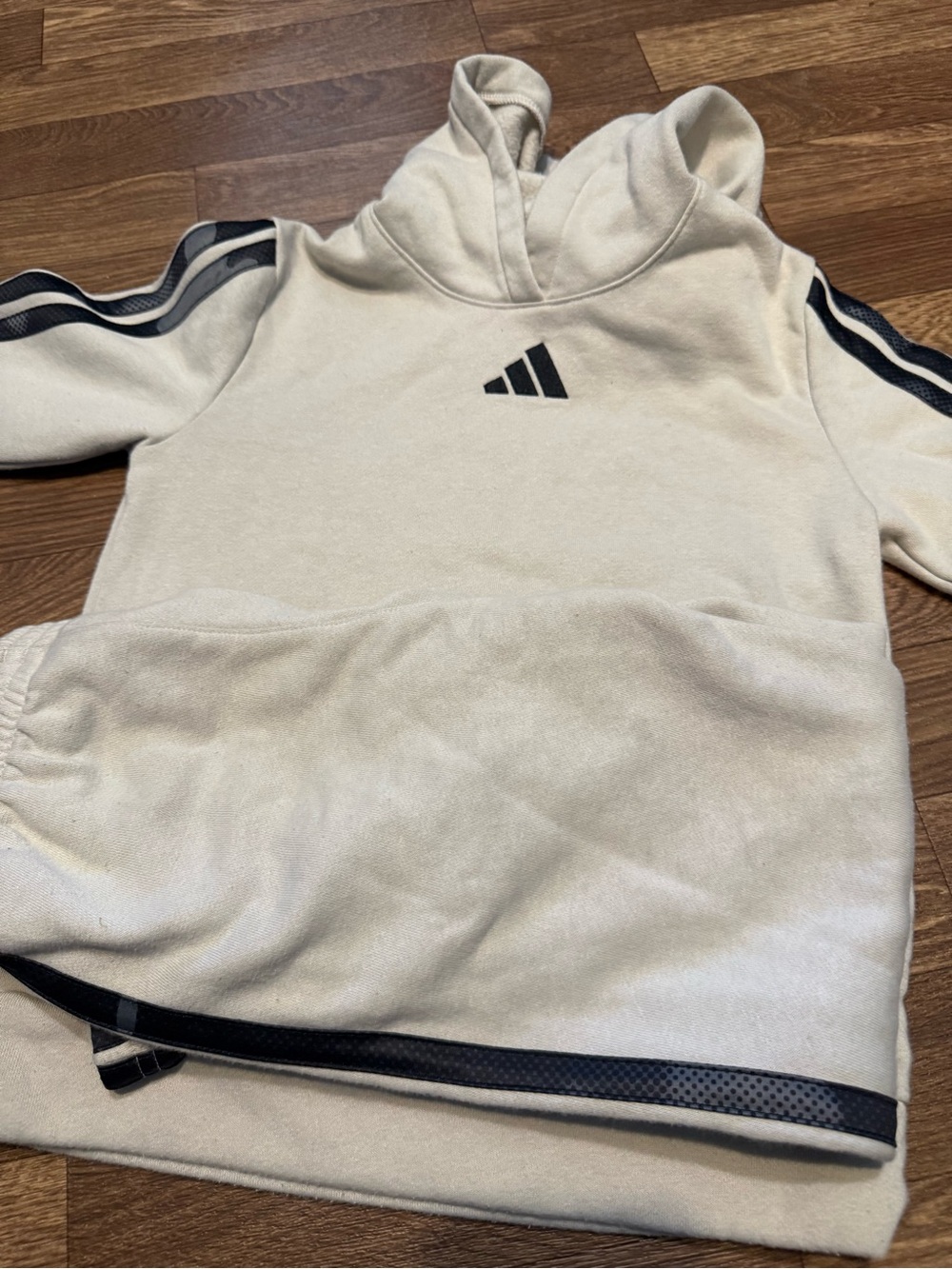 adidas Cream Hoodie with Black Striped Accents - Picture 2 of 4